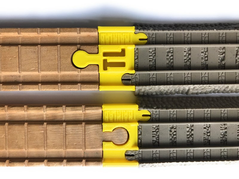 TrainLab Adapters Compatible with Trackmaster (2009 Brown) to Wooden Railway Train Tracks (2pc) (Yellow) - Image 1